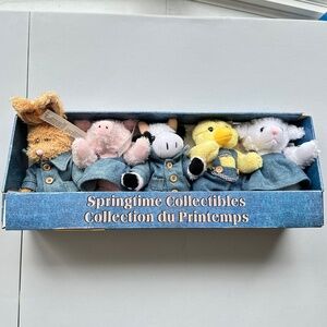 Vintage Spring Time Animal Collectibles Stuffed Animals Plushies Demin Lot Of 5